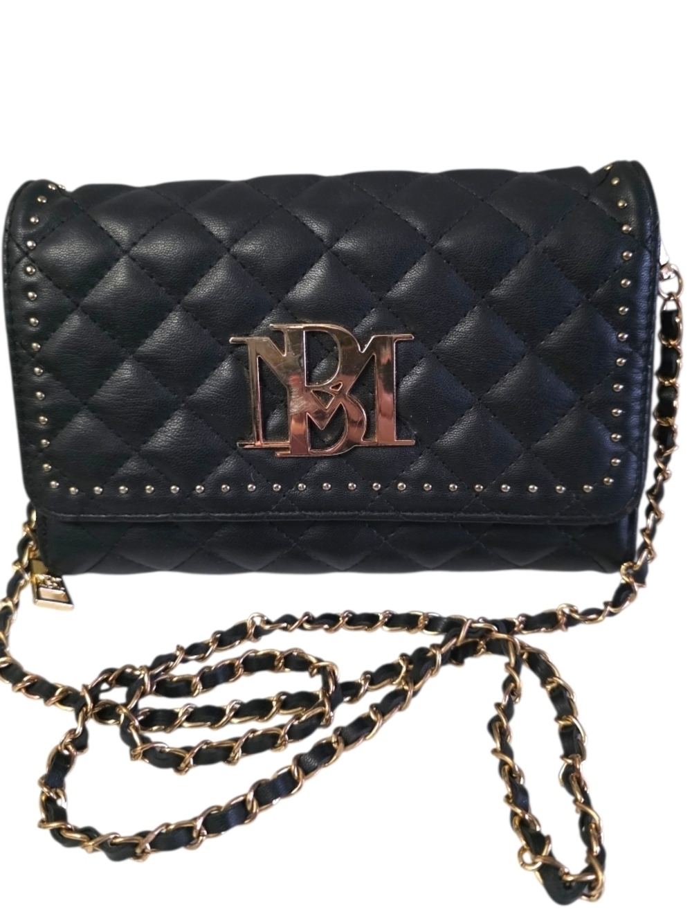 Badgley Mischka Black Quilted Crossbody Gold Chain Strap Evening Designer Bag